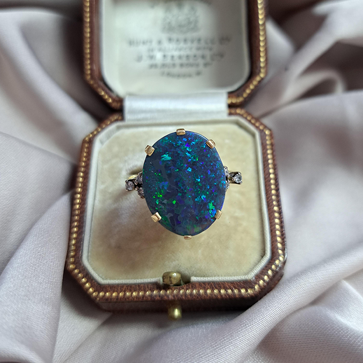 Black Opal Diamond Ring 14k | Black Opal Rings | FlashOpal