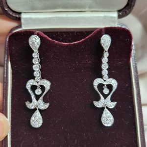 Vintage 2ct Diamond Drop Chandelier Earrings