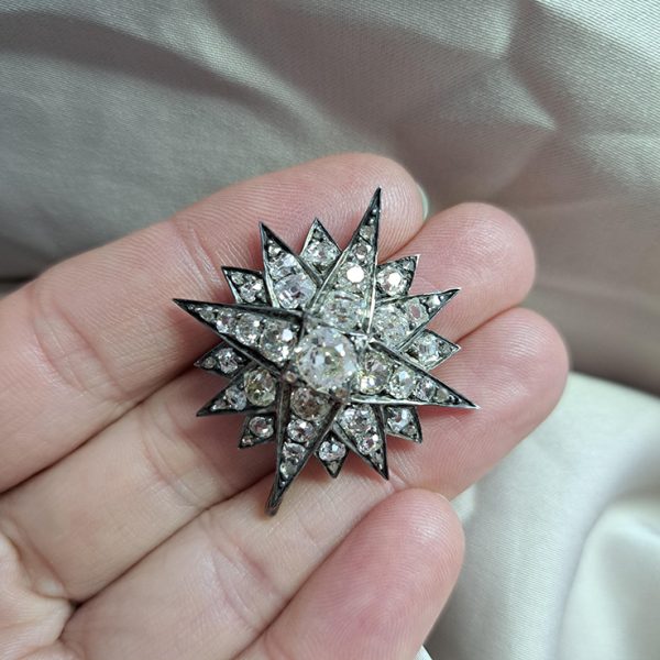 Antique 5ct Old Mine Cut Diamond Star Pendant come Brooch