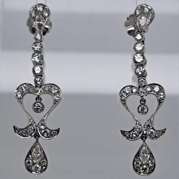 Vintage 2ct Diamond Drop Chandelier Earrings