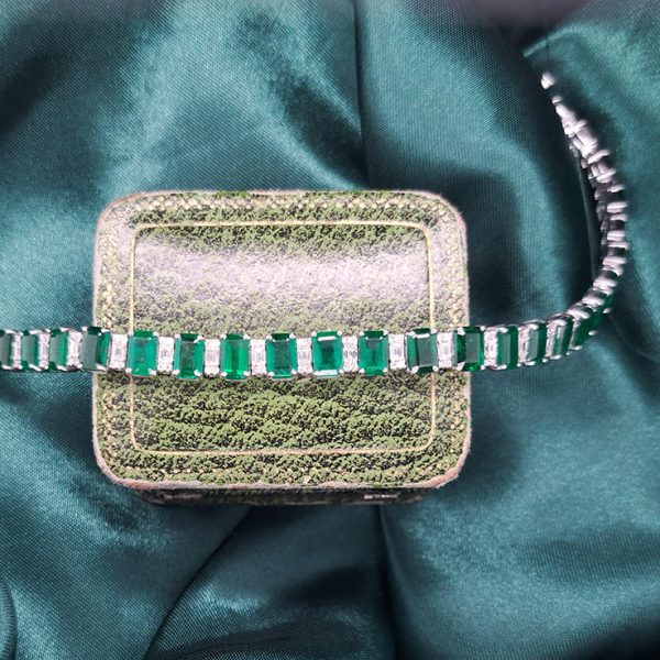 14.15ct Emerald Cut Emerald and Diamond Line Tennis Bracelet