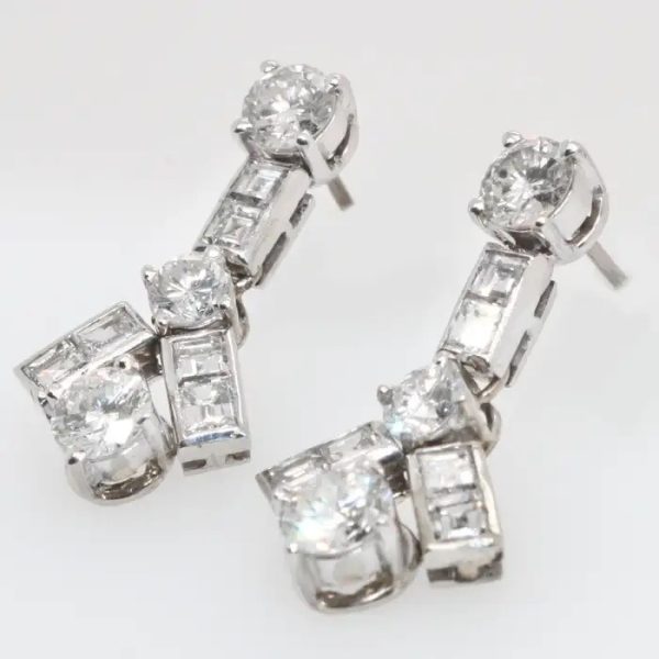 Vintage 4ct Brilliant and Princess Cut Diamond Geometric Drop Earrings