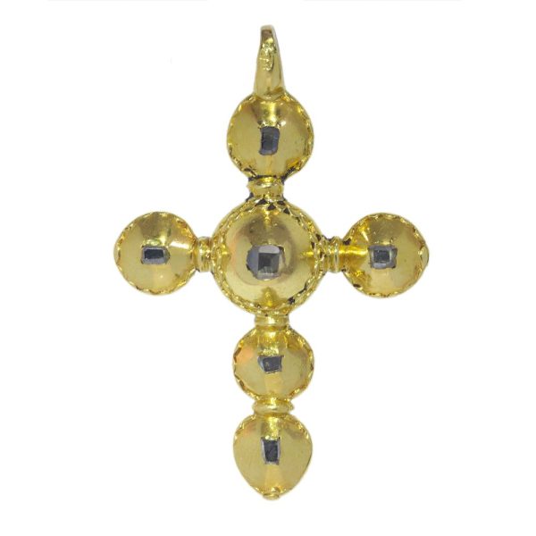 Antique 17th century Baroque Table Cut Diamond Set 18ct Yellow Gold Cross Pendant, Circa 1680