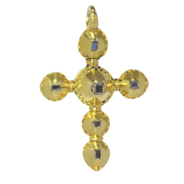 Antique 17th century Baroque Table Cut Diamond Set 18ct Yellow Gold Cross Pendant, Circa 1680