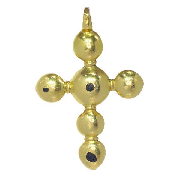 Antique 17th century Baroque Table Cut Diamond Set 18ct Yellow Gold Cross Pendant, Circa 1680