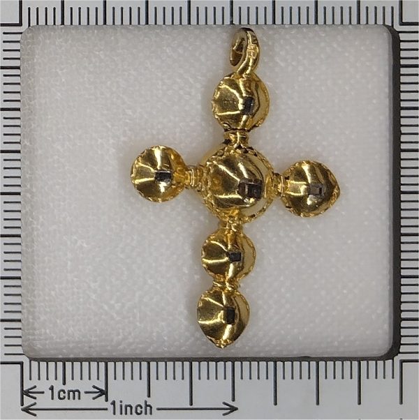 Antique 17th century Baroque Table Cut Diamond Set 18ct Yellow Gold Cross Pendant, Circa 1680