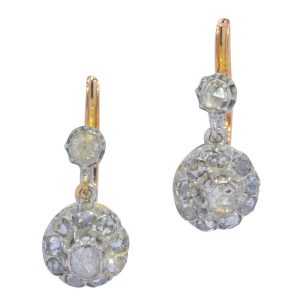 Antique Rose Cut Diamond Cluster Drop Earrings