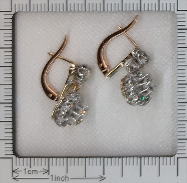 Antique Rose Cut Diamond Cluster Drop Earrings