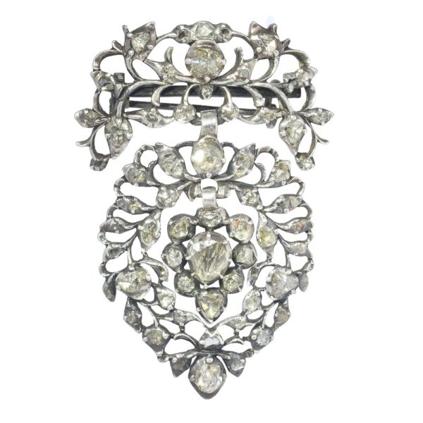 Antique Georgian Rose Cut Diamond Flemish Heart Brooch, mid 18th century Circa 1750