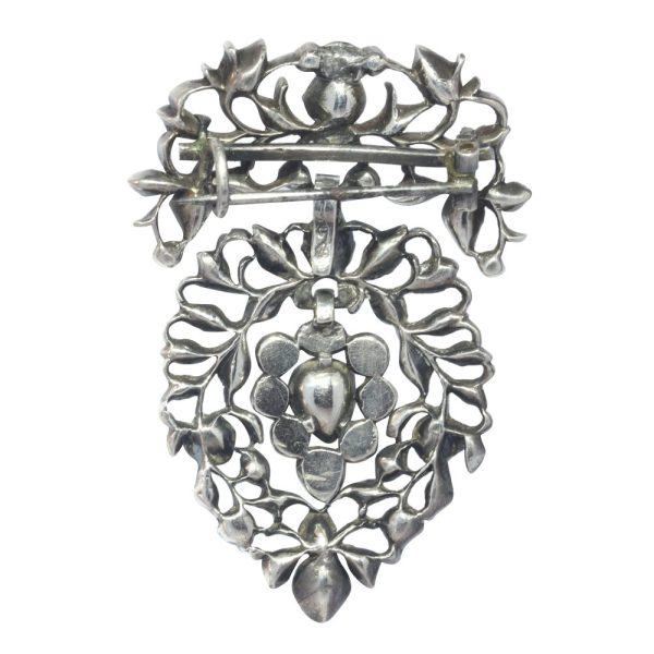 Antique Georgian Rose Cut Diamond Flemish Heart Brooch, silver Flemish Heart adorned with 53 rose-cut diamonds in silver, mid 18th century Circa 1750