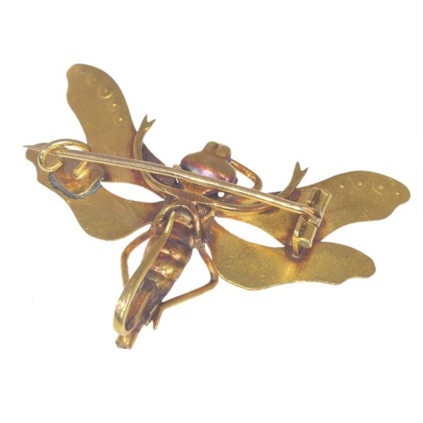Antique Victorian Gem Set 18ct Yellow Gold Dragonfly Butterfly Brooch