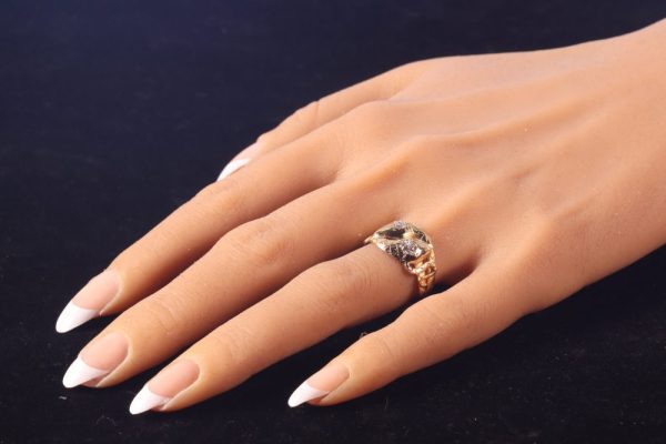 Late Victorian Antique Old Mine Cut Diamond Set 18ct Yellow Gold Double Head Snake Ring