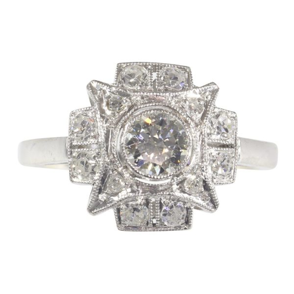 Art Deco Diamond Cluster Engagement Ring in Platinum