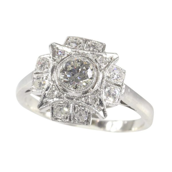 Art Deco Diamond Cluster Engagement Ring in Platinum