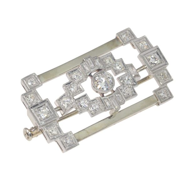 Late Art Deco Old Cut Diamond Brooch, 1.49 carat total