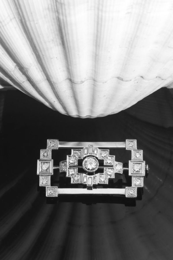 Late Art Deco Old Cut Diamond Brooch, 1.49 carats