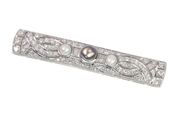 Vintage 3.28ct Diamond and Pearl Brooch in Platinum