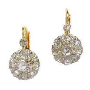 Antique French Rose Cut Diamond Cluster Drop Earrings