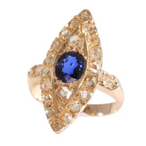 Antique Sapphire and Diamond Marquise Cluster Ring