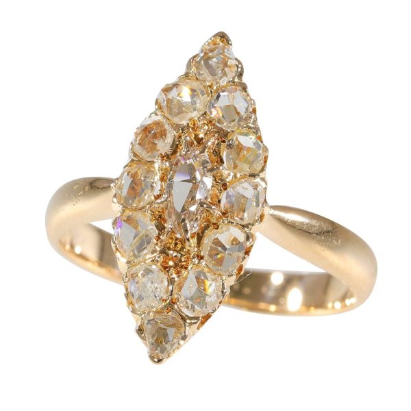 Victorian Antique Rose Cut Diamond Navette Cluster Ring