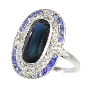 Art Deco 4ct Oval Sapphire and Diamond Cluster Dress Ring