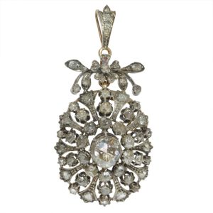 Victorian Antique Rose Cut Diamond Cluster Pendant Brooch