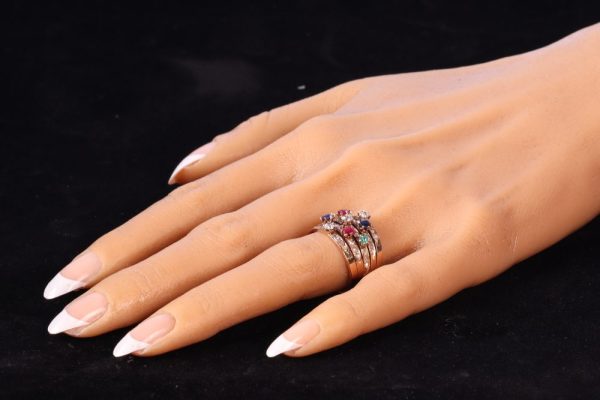 Antique Victorian Tutti Frutti Multi Gemstone and Diamond Wide Ring