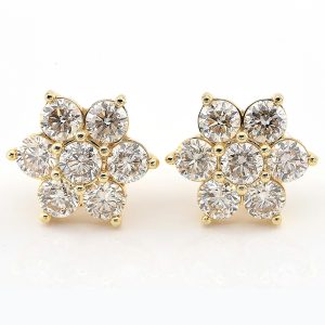 Brilliant Cut Diamond Floral Cluster Earrings, 5.62 carats