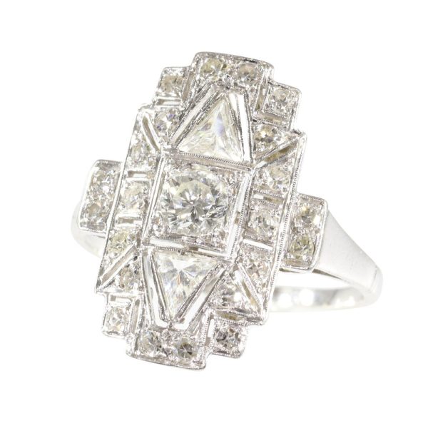Art Deco Diamond long dress engagement ring platinum triangular