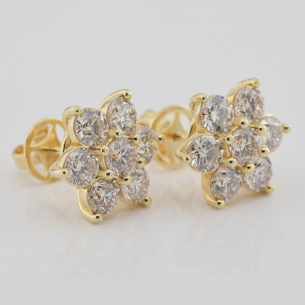 5.62ct Brilliant Cut Diamond Floral Cluster Earrings in 18ct Yellow Gold