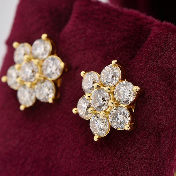 5.62ct Brilliant Cut Diamond Floral Cluster Earrings in 18ct Yellow Gold