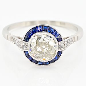 1.10ct Old Mine Cut Diamond and Sapphire Target Ring