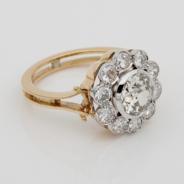 Edwardian Antique Diamond Floral Cluster Engagement Ring, 3.10 carat total