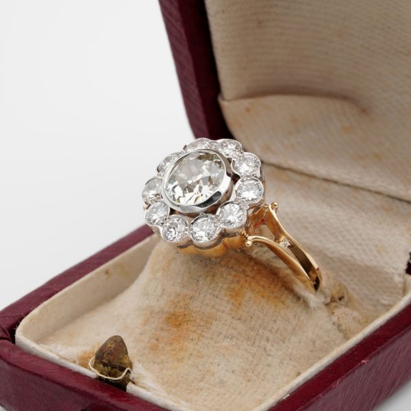 Edwardian Antique Diamond Floral Cluster Engagement Ring, 3.10 carats