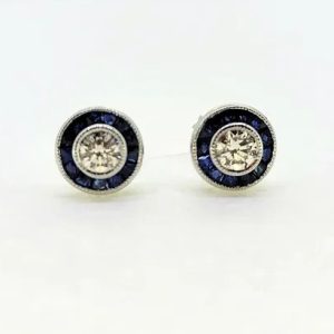 0.50ct Diamond and Calibre Sapphire Target Stud Earrings