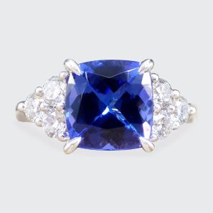 2.40ct Cushion Cut Tanzanite and Diamond Engagement Ring in Platinum