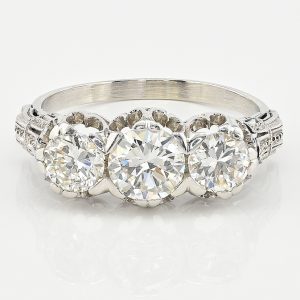 Art Deco 1.97ct Three Stone Diamond Engagement Ring