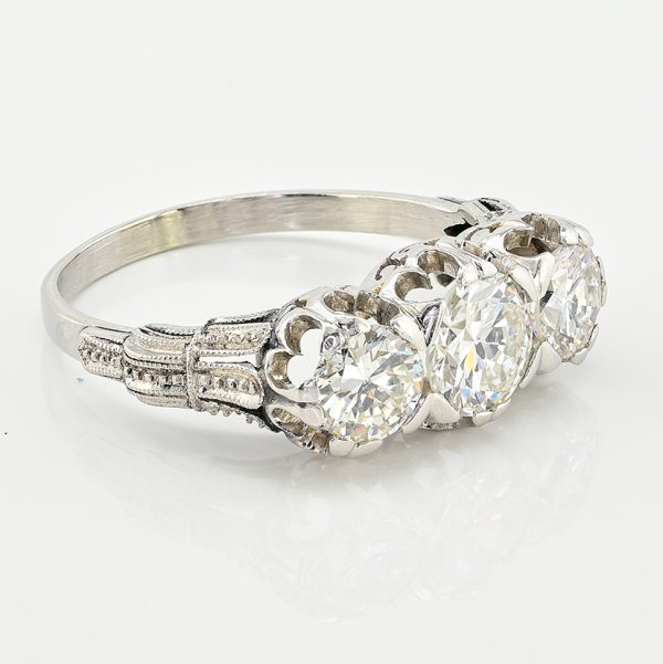 Art Deco 1.97ct Three Stone Diamond Engagement Ring in Platinum
