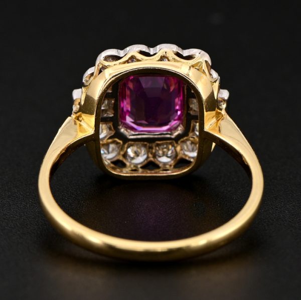 Art Deco Certified 1.40ct Natural No Heat Madagascan Pink Sapphire and Diamond Cluster Engagement Ring