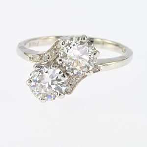 Vintage 1.51ct Diamond Toi et Moi Two Stone Crossover Engagement Ring