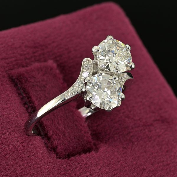 Vintage 1.51ct Old European Cut Diamond Toi et Moi Two Stone Crossover Engagement Ring