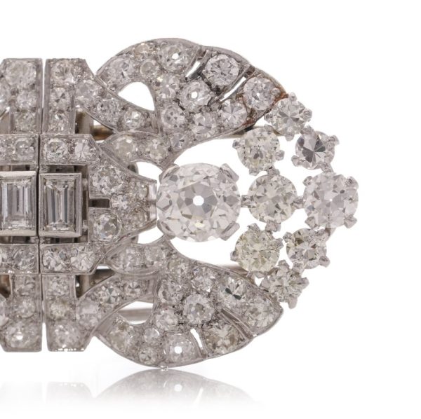 Antique Art Deco 5.52ct Old Cut Diamond Double Clip Brooch
