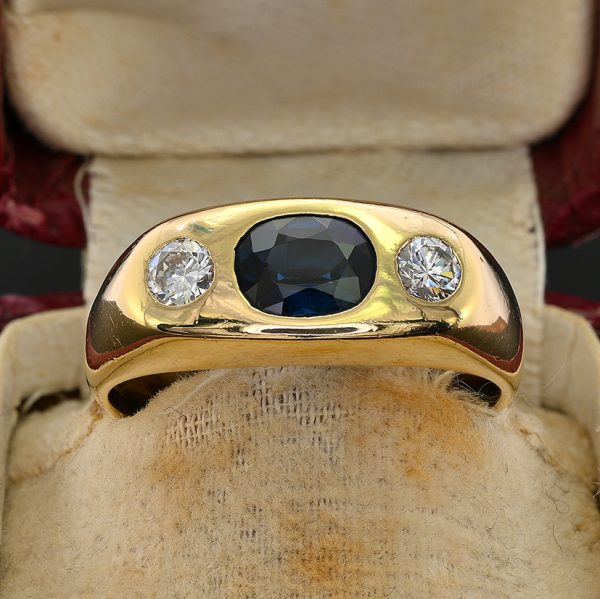 Vintage 1.20ct Sapphire and Diamond Trilogy Band Ring in 18ct Yellow Gold Unisex Ring