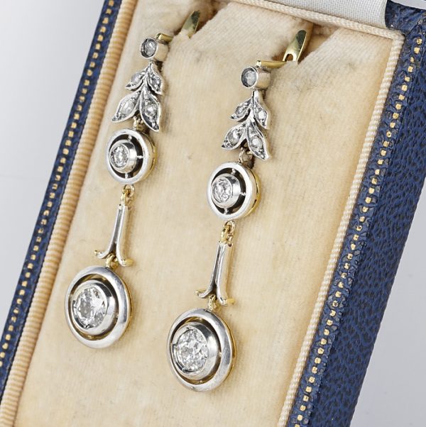 Antique Art Nouveau 1.70ct Old European Cut Diamond Drop Earrings