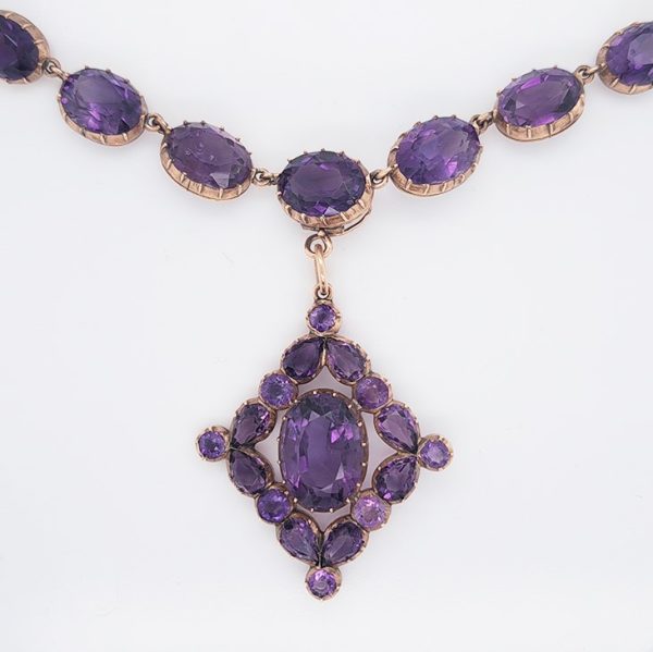 Antique Intense Purple Siberian Amethyst Riviere Necklace with Detachable Pendant