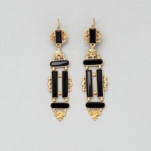 Georgian Antique Onyx and Gold Day and Night Drop Earrings