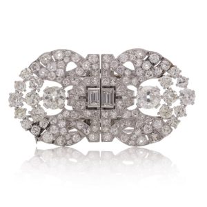 Art Deco 5.52ct Diamond Double Clip Brooch