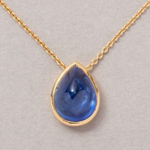 Certified 10.33ct Pear Cabochon Sri Lanka Sapphire Pendant Necklace
