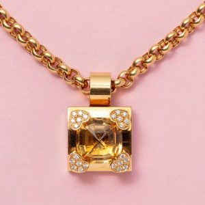 Chopard Cushion Cut Citrine Diamond Heart Gold Pendant Necklace
