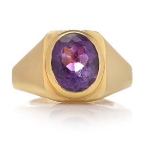 Bvlgari 2.50ct Oval Amethyst and 22ct Gold Geometric Band Ring